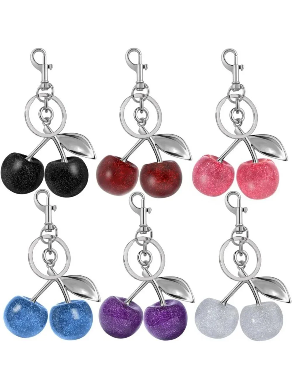 Adorable Cherry Bag Charm Set | Bling Gold & Silver Keychain for Handbags